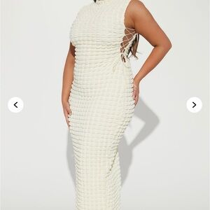Fashion Nova Cream Backless Textured Dress